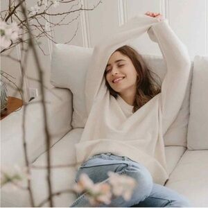 JENNI KAYNE Boyfriend CASHMERE Sweater Ivory Cream size